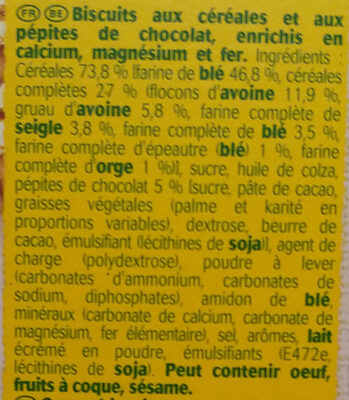 BelVita Original Petit Déjeuner pépites de chocolat - Ingrédients - fr