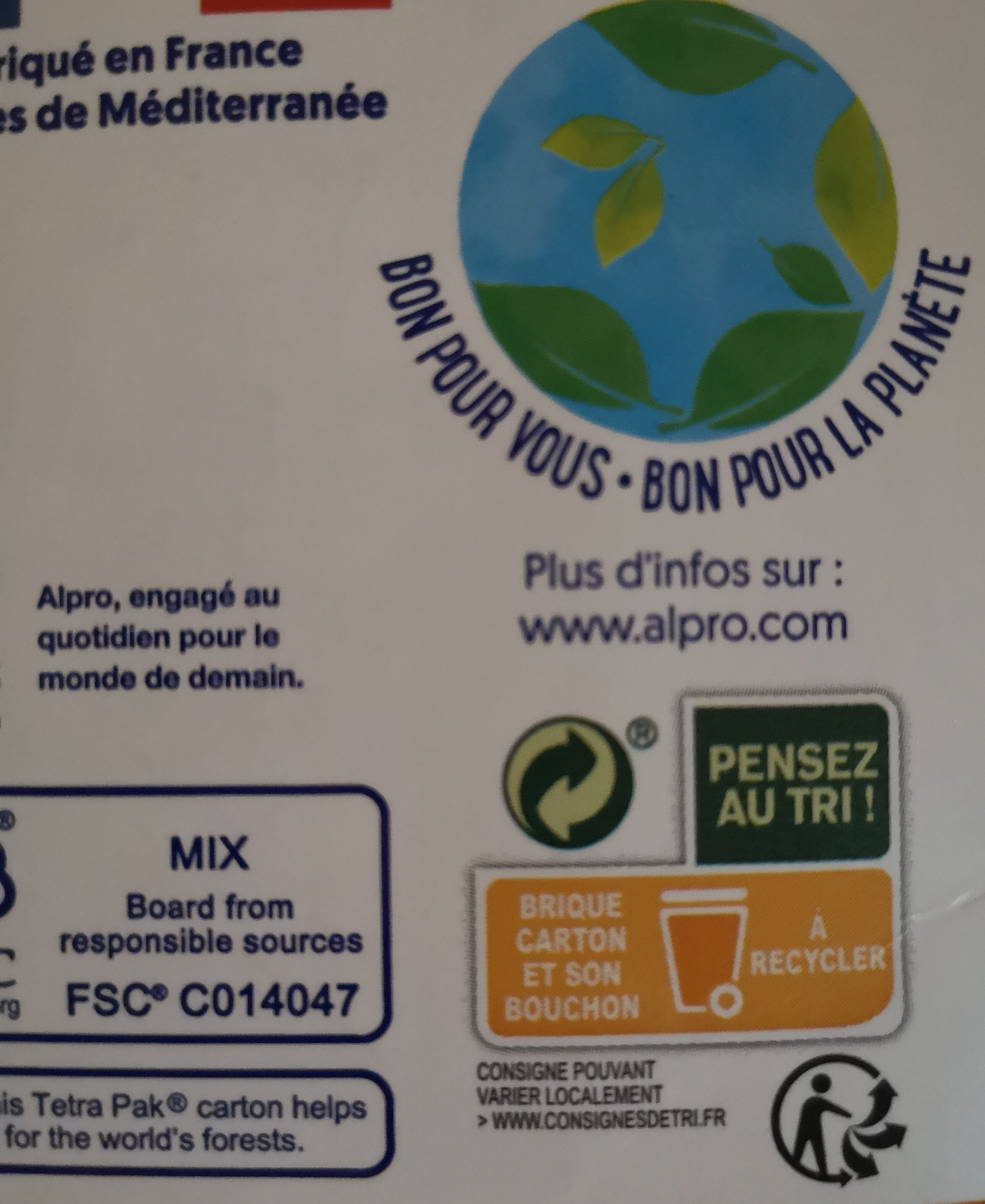 Alpro almond milk - Instruction de recyclage et/ou informations d'emballage - fr